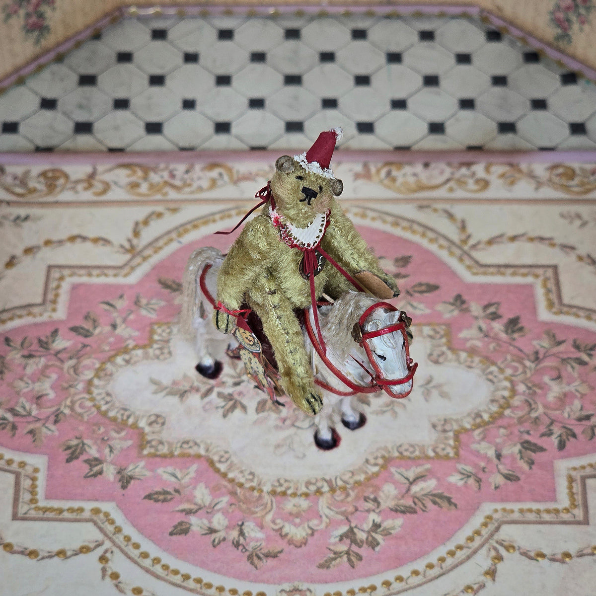 Marie-Pierre Gratias MP Creations Christmas Teddy Bear Riding White Carousel Horse