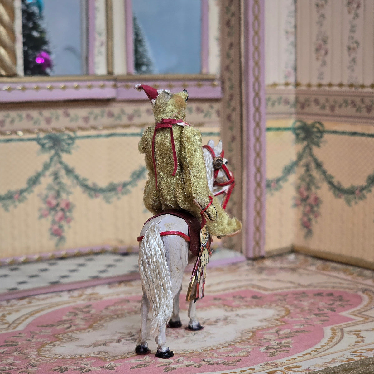 Marie-Pierre Gratias MP Creations Christmas Teddy Bear Riding White Carousel Horse