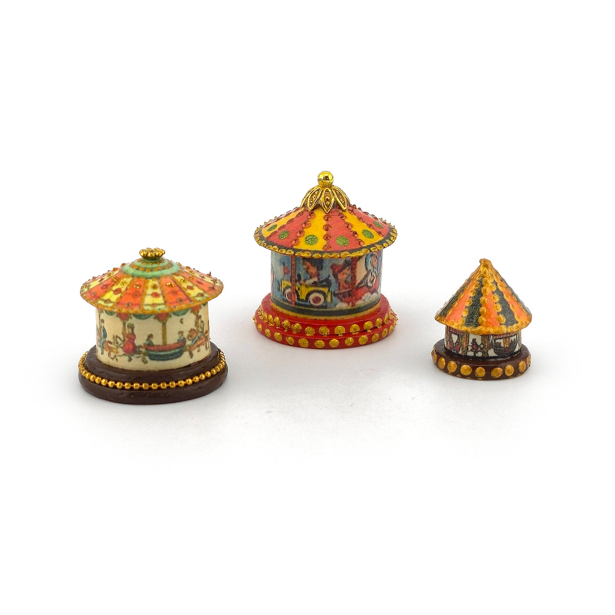 Set of Three Olga from DollhouseArt Miniature Paper Carousels on Wood Bases