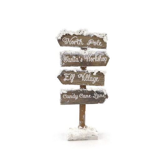 Dollhouse Miniature Snowy Christmas Signpost North Pole Santa’s Workshop Elf Village Candy Cane Lane