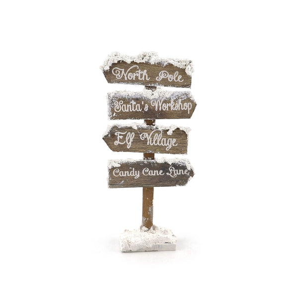 Dollhouse Miniature Snowy Christmas Signpost North Pole Santa’s Workshop Elf Village Candy Cane Lane