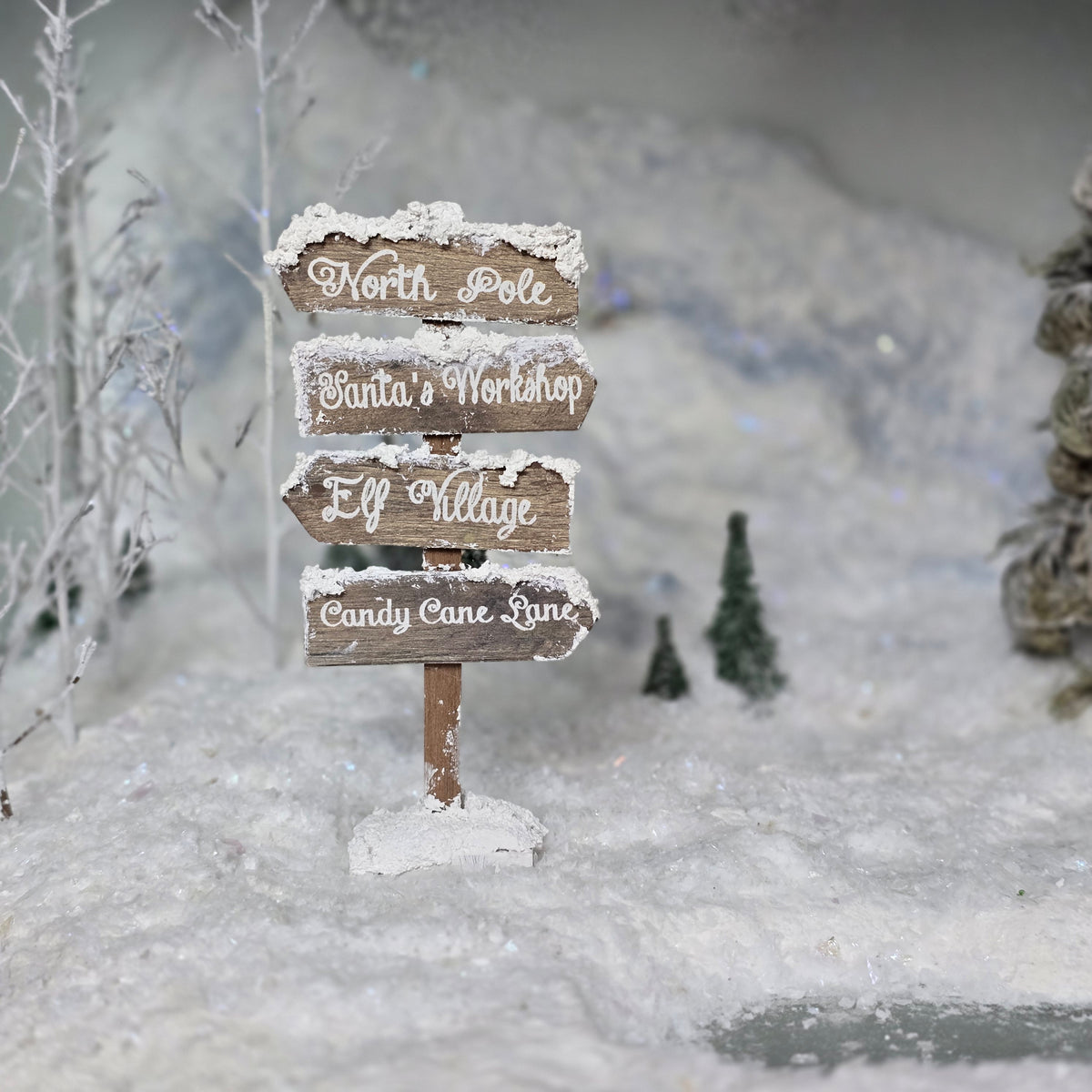 Dollhouse Miniature Snowy Christmas Signpost North Pole Santa’s Workshop Elf Village Candy Cane Lane