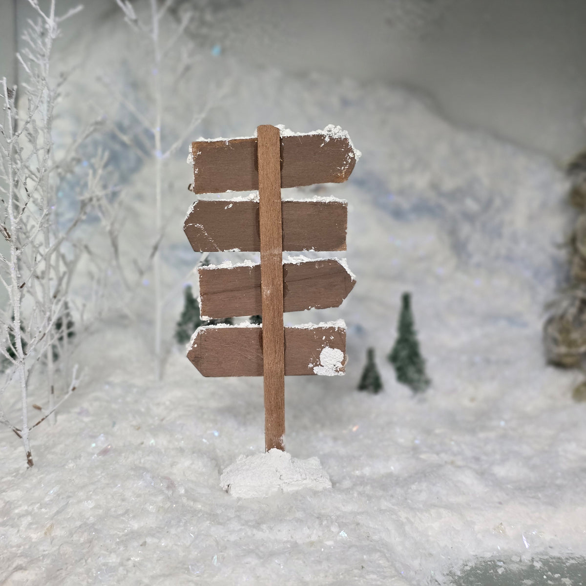 Dollhouse Miniature Snowy Christmas Signpost North Pole Santa’s Workshop Elf Village Candy Cane Lane
