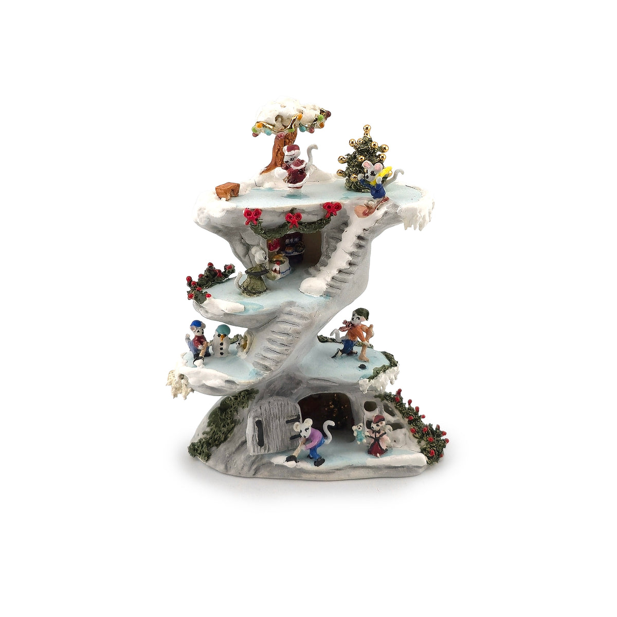 Miniature Sharon Secord Porcelain Christmas Mouse Diorama Tree Burrow Winter Scene