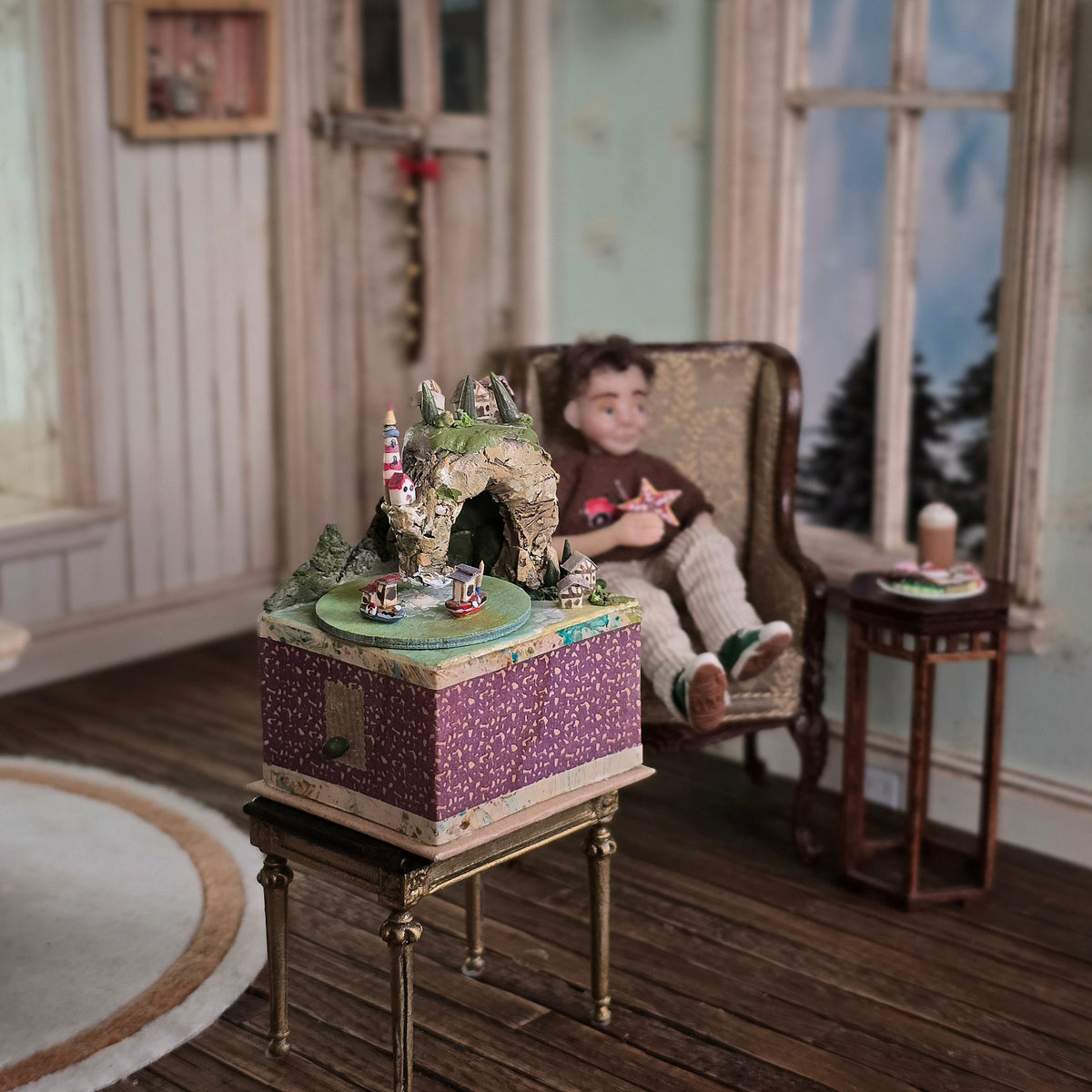 Miniature Mechanical Toy Seaside Automata by Almudena Gonzalez OOAK