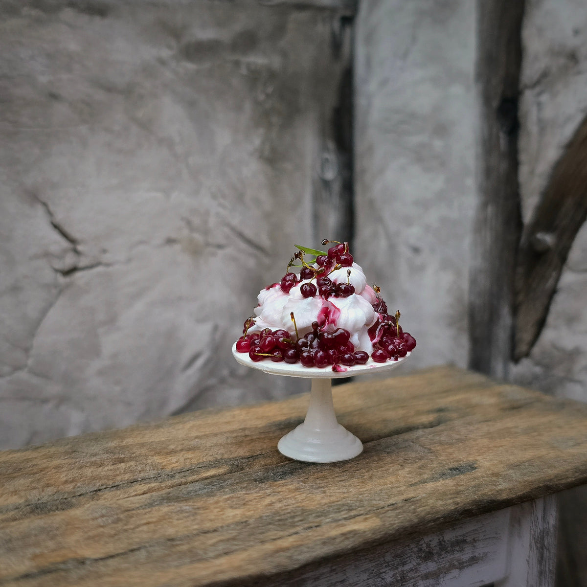 Gosia Suchodolska Miniature Berry Pavlova Dessert on White Pedestal Stand