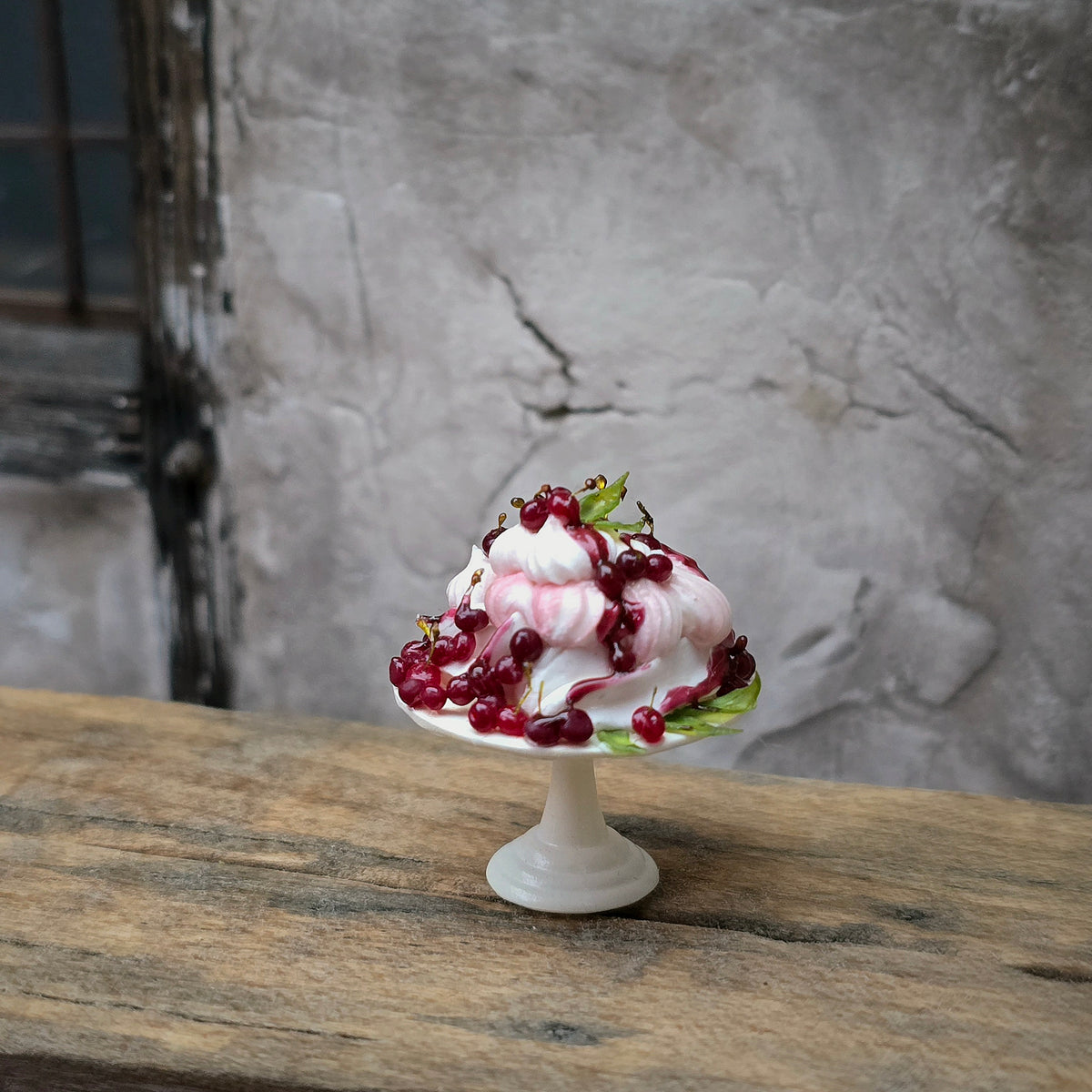 Gosia Suchodolska Miniature Berry Pavlova Dessert on White Pedestal Stand
