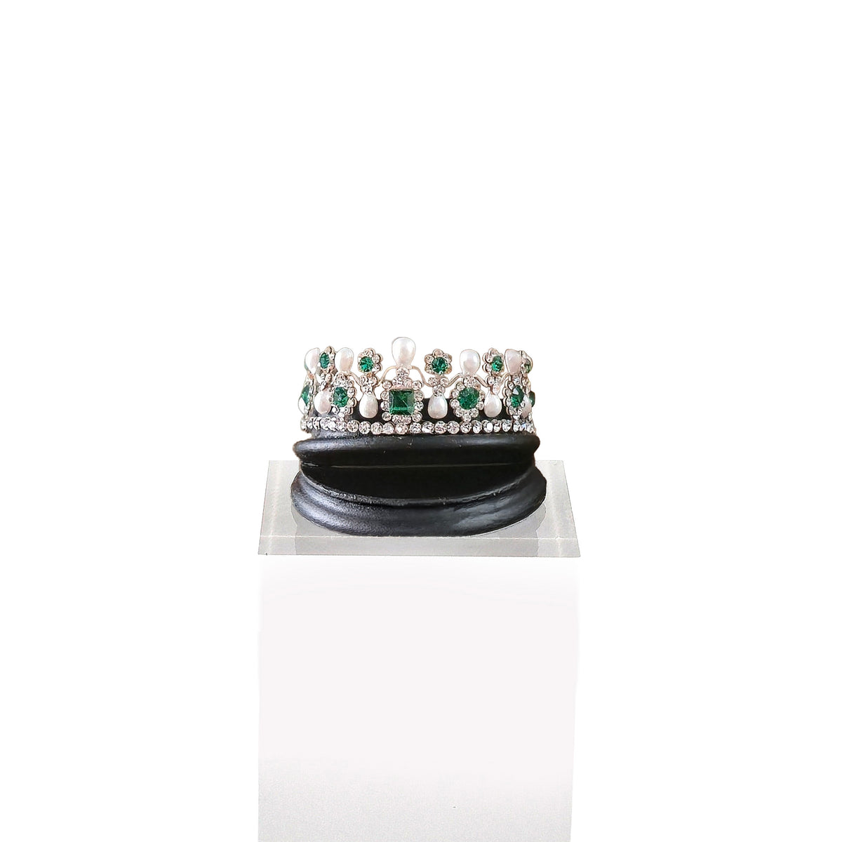 Sun Lemmens Emerald, Pearl & Crystal Royal Tiara on Display Stand Netherlands