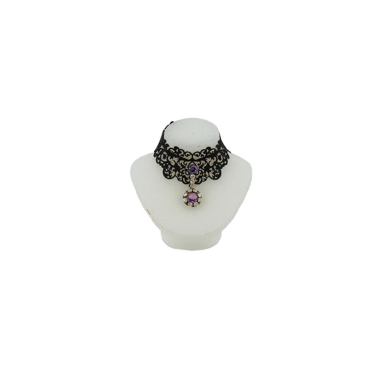 Sun Lemmens Wearable Amethyst Filigree Choker Necklace on White Display Bust