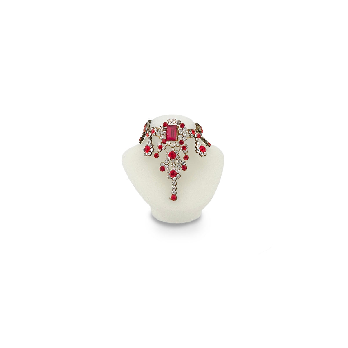 RESERVED FOR MADAME Y Sun Lemmens Baring Ruby Necklace Replica on White Bust Wearable for Dolls