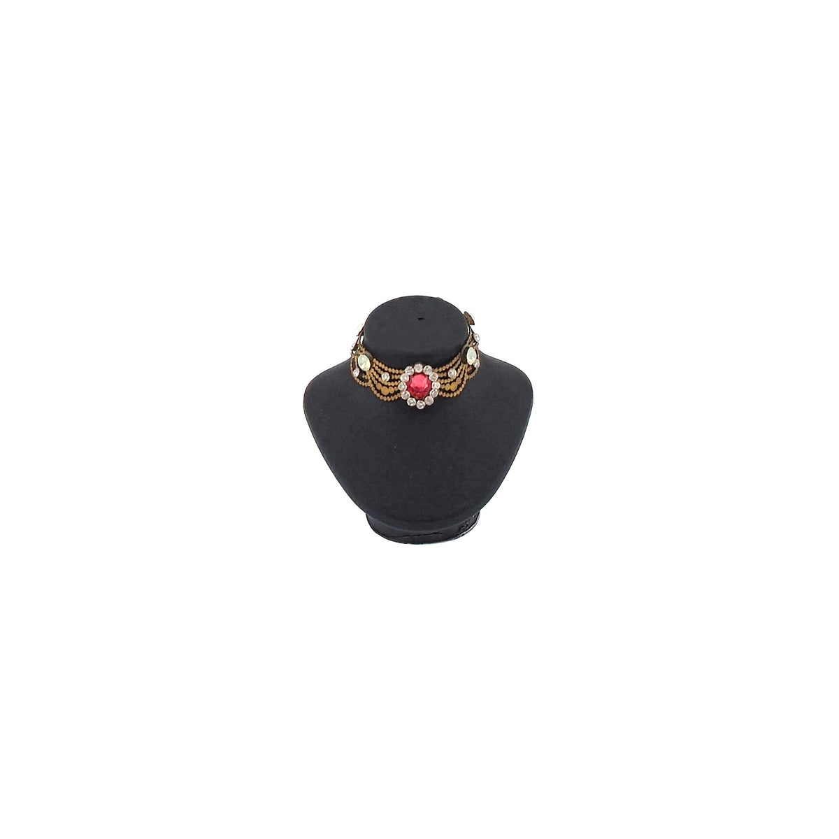 Sun Lemmens Wearable Gold Red Cabochon & Real Opal Choker on Display Bust