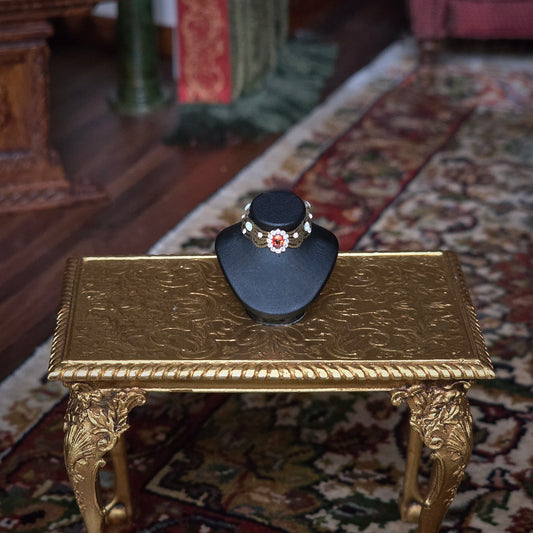Sun Lemmens Wearable Gold Red Cabochon & Real Opal Choker on Display Bust
