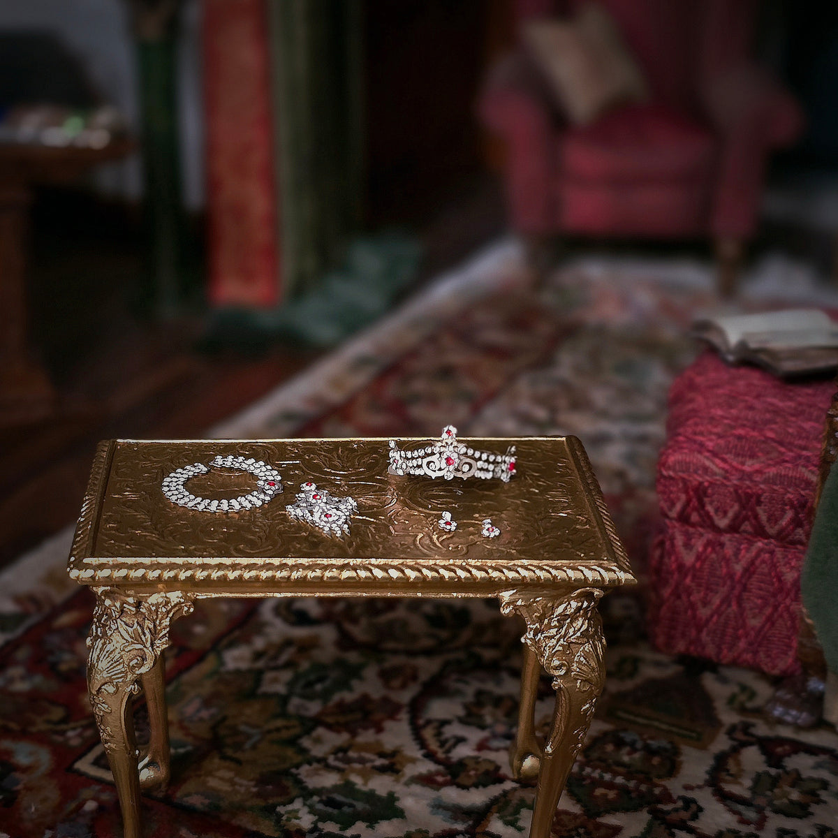 Sun Lemmens French Crown Ruby Parure Set with Tiara, Necklace, Brooch & Earrings