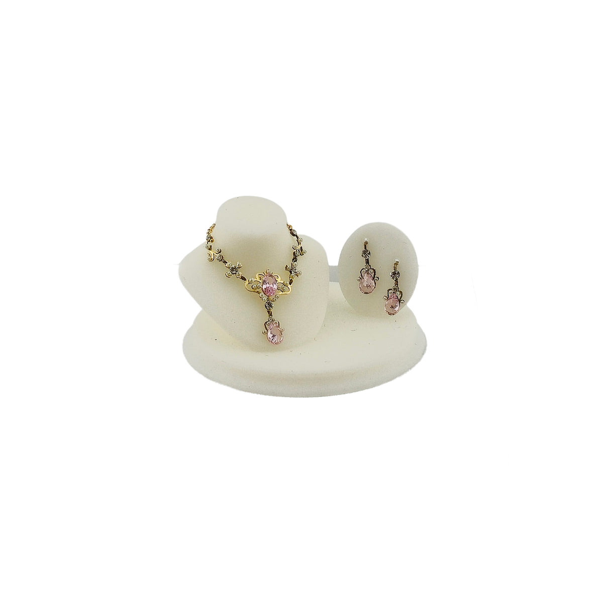 Sun Lemmens Wearable Pale Pink Gemstone Necklace & Earring Set with White Display