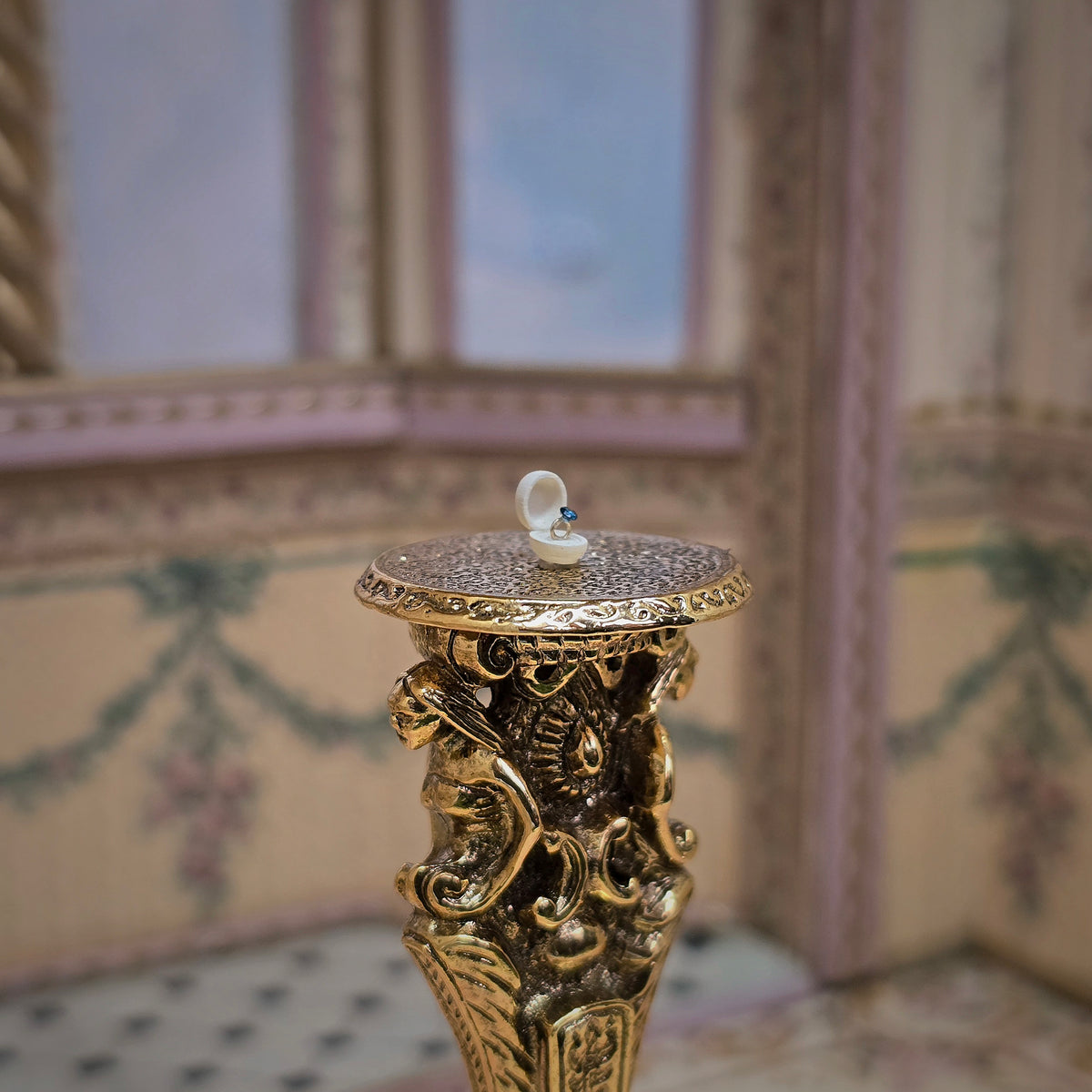 Sun Lemmens WEARABLE Sapphire Solitaire Ring in Tiny Ring Box in 1:12 Scale