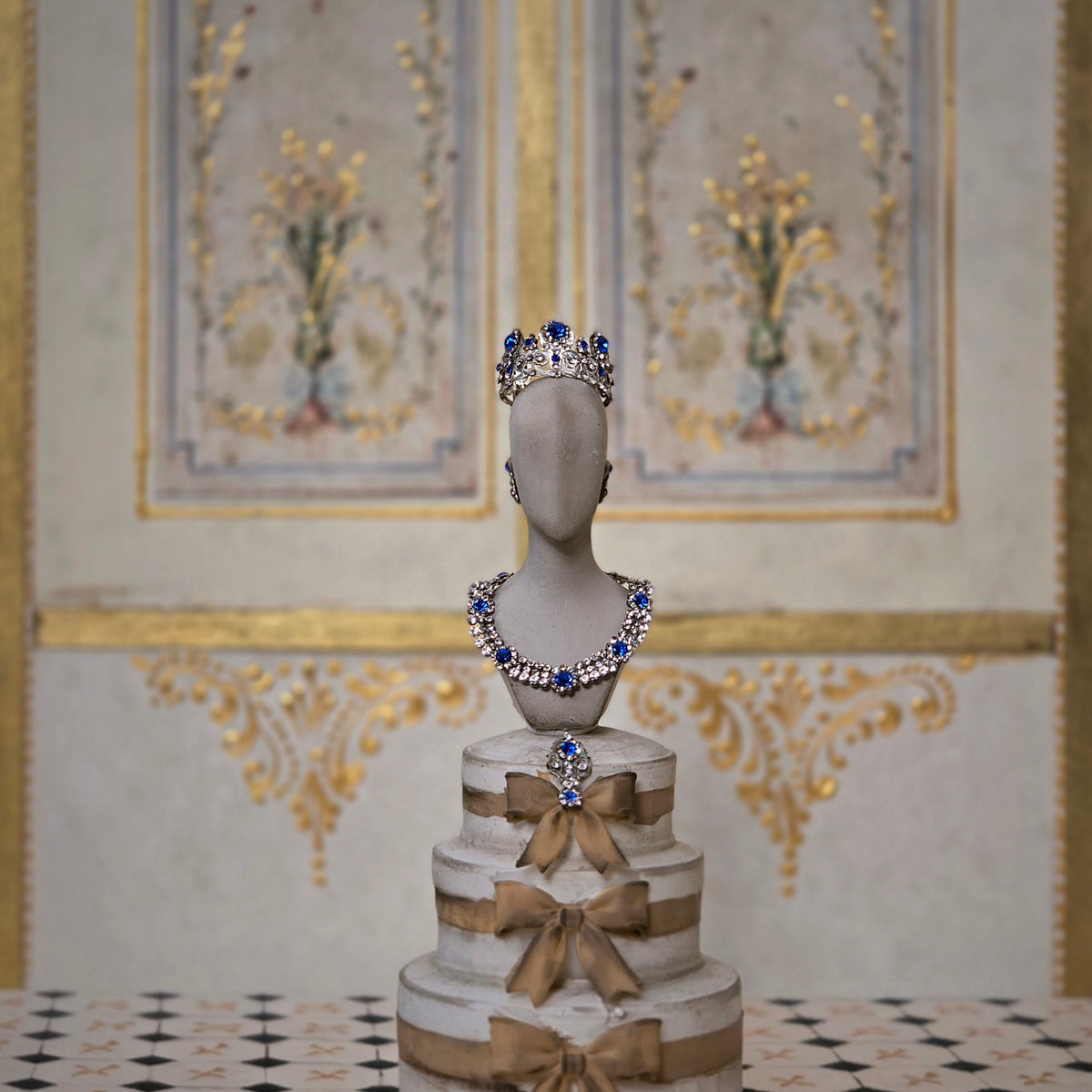 Sun Lemmens Sapphire & Crystal Royal Parure Set with Queen Elizabeth II Display