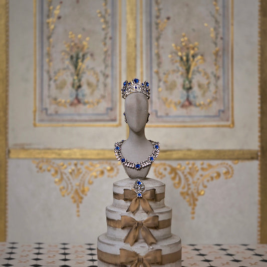 Sun Lemmens Sapphire & Crystal Royal Parure Set with Queen Elizabeth II Display