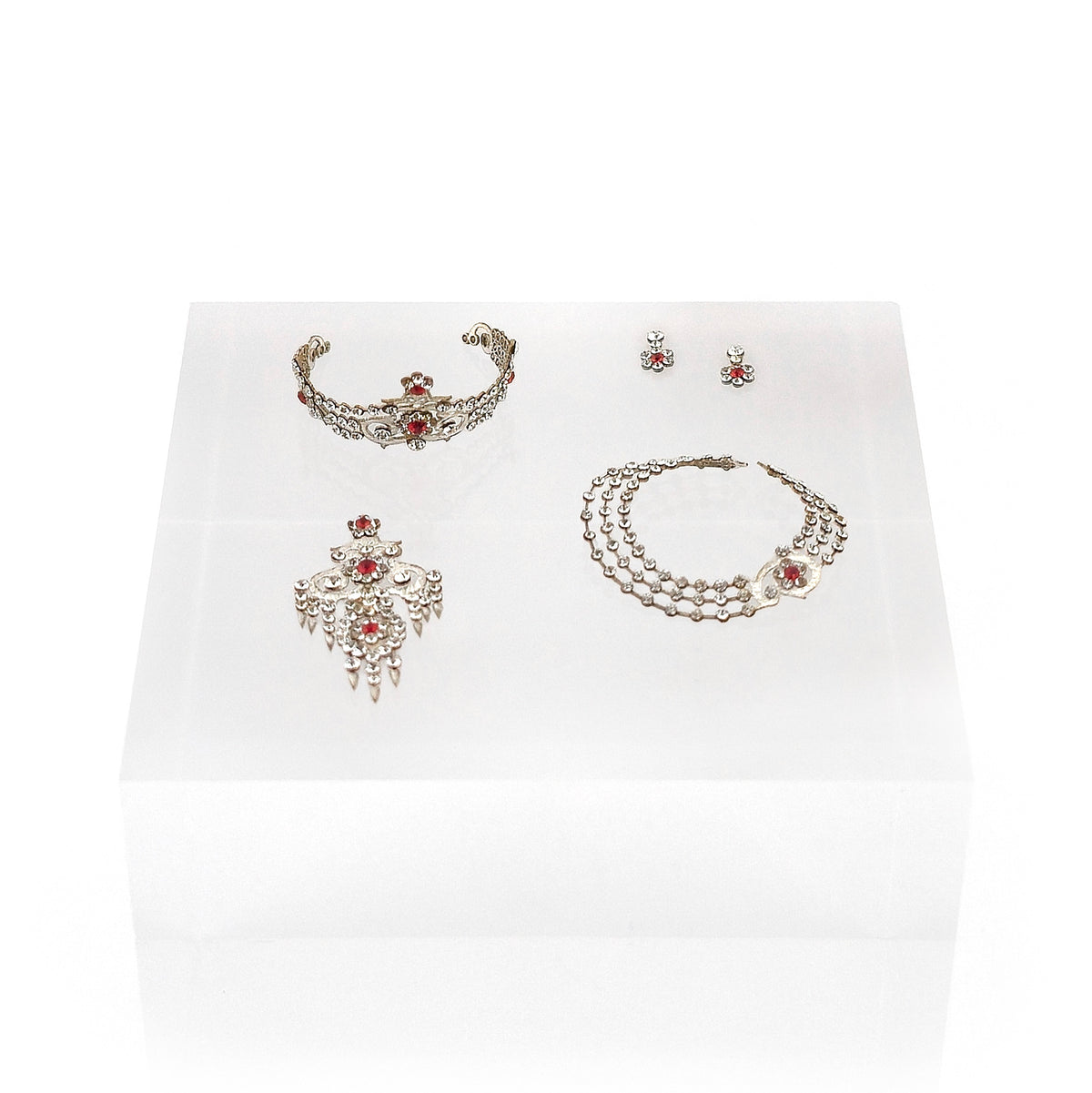 Sun Lemmens Ruby Red Crystal Parure Set Tiara, Necklace, Stomacher & Earrings
