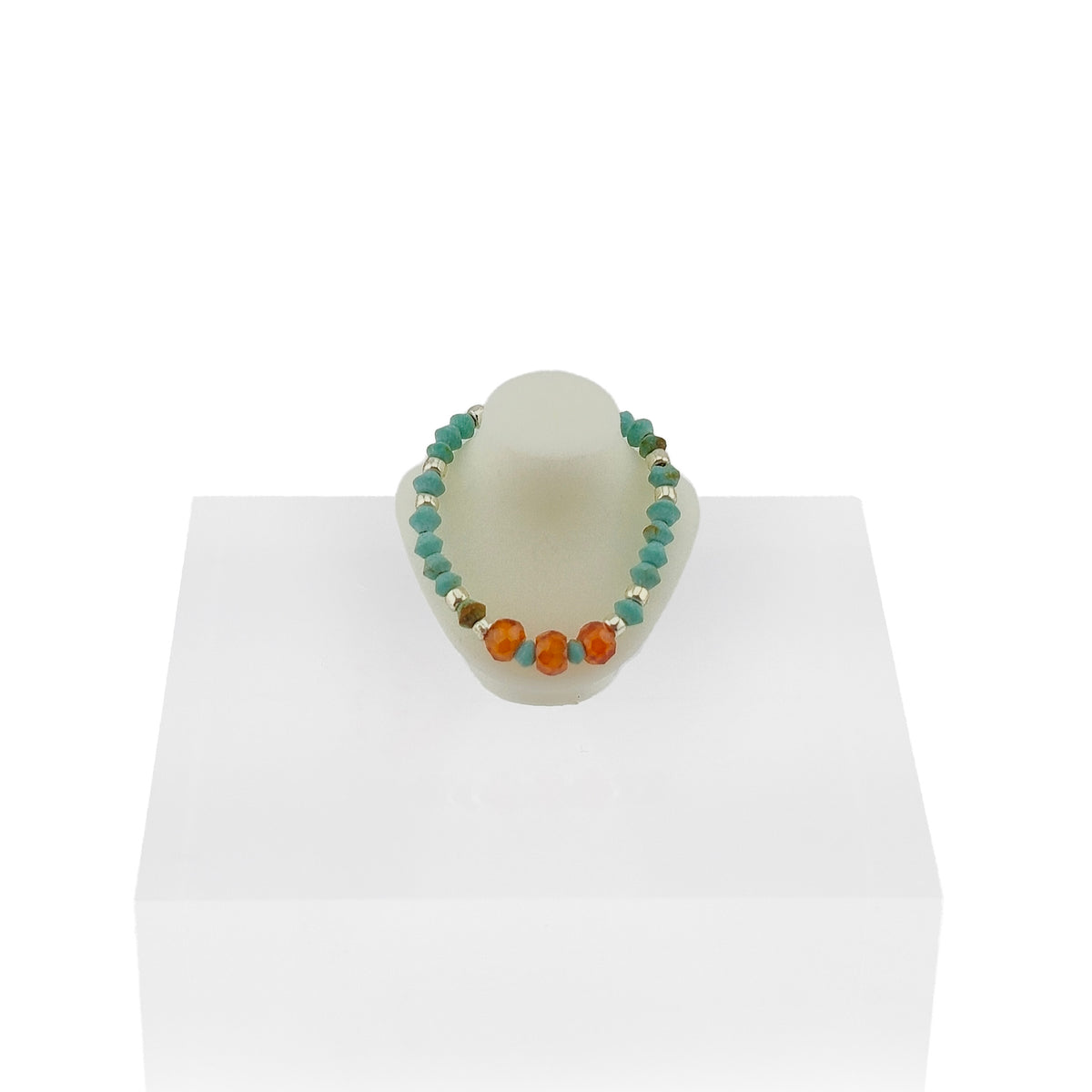 Lynn O’Shaughnessy Turquoise, Sterling & Carnelian Sunstone Necklace IGMA Fellow