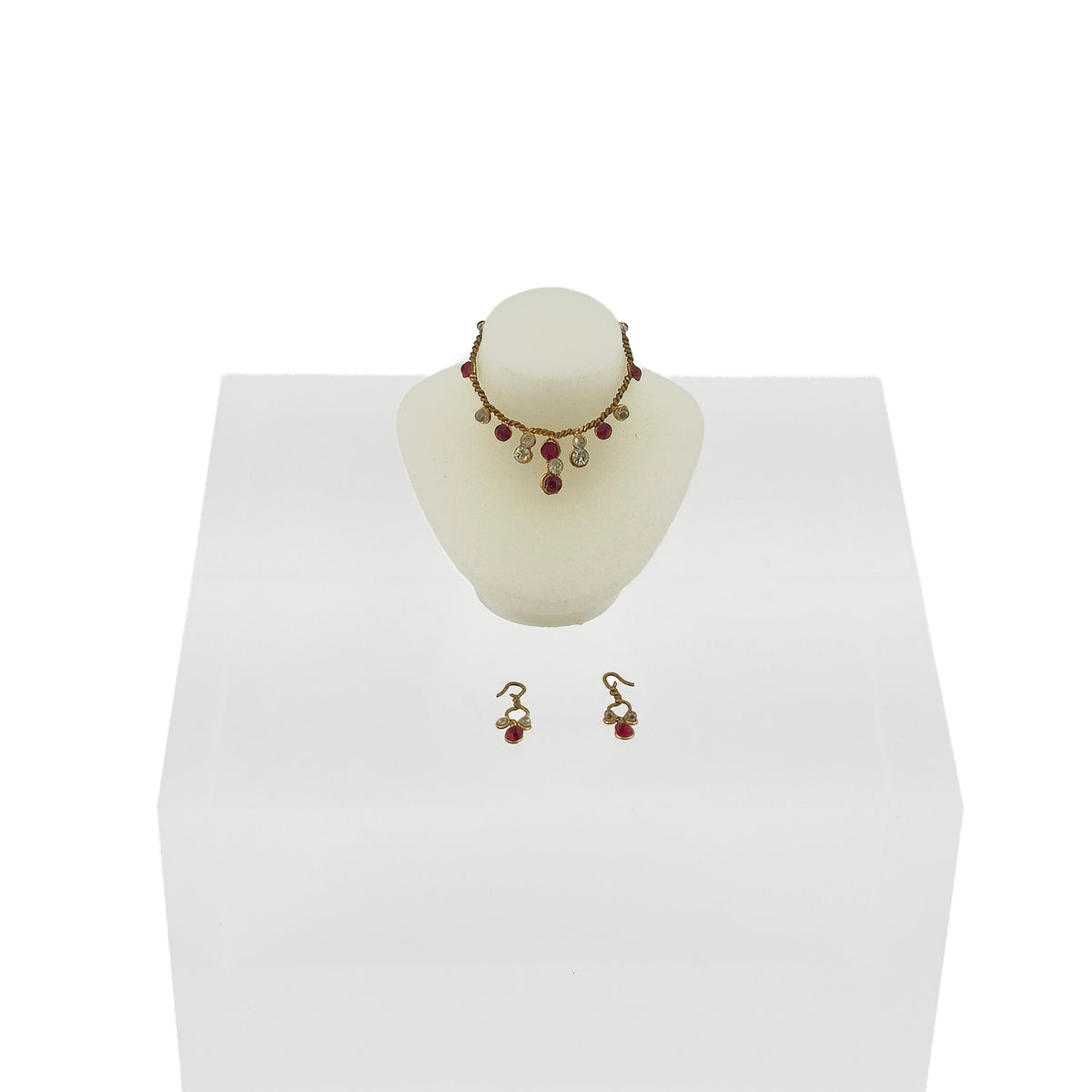 Lynn O’Shaughnessy Gold Necklace & Earrings Set with Rhinestones & Real Diamond