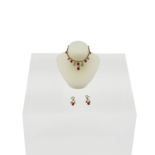 Lynn O’Shaughnessy Gold Necklace & Earrings Set with Rhinestones & Real Diamond