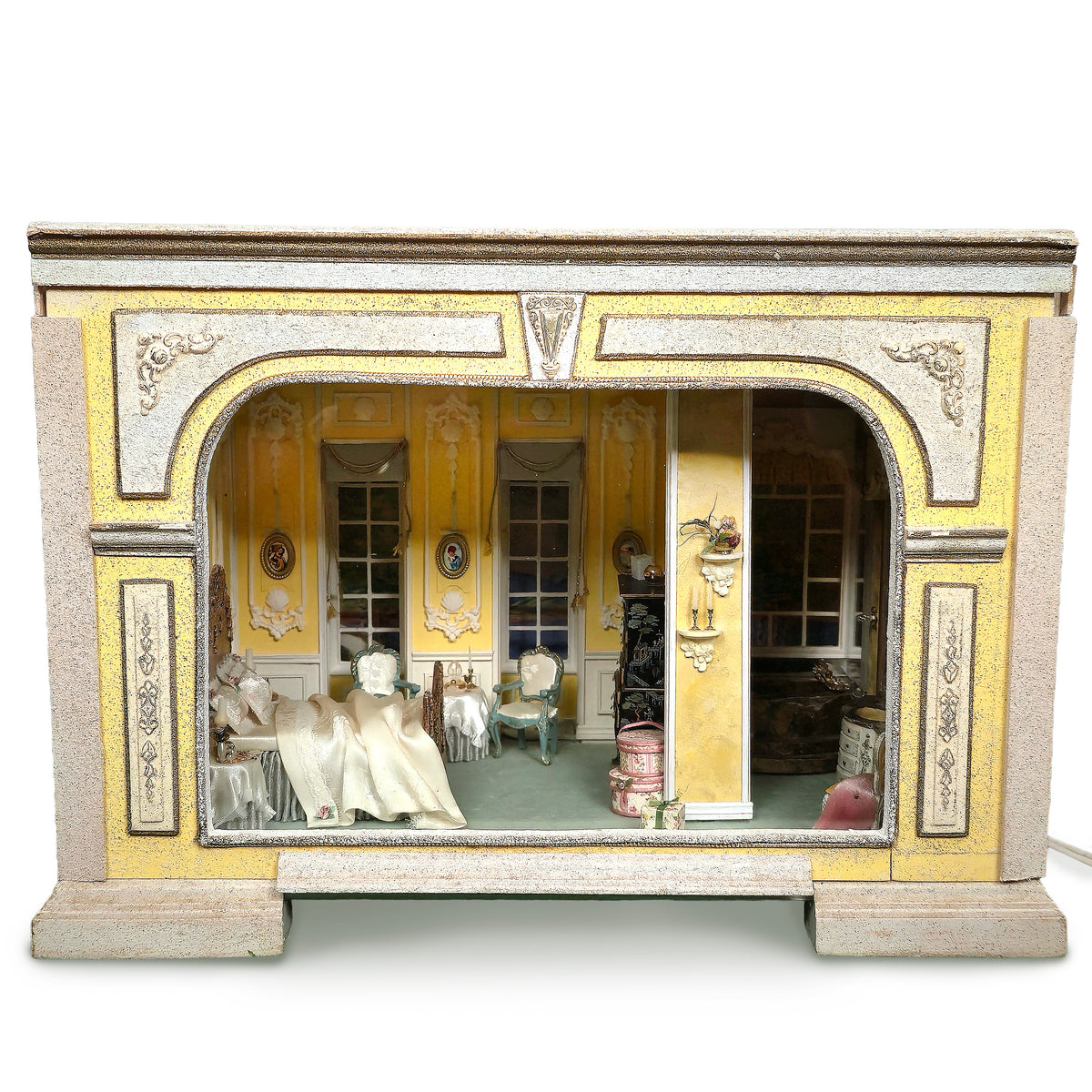 Vintage 1990s Illuminated 1:24 Scale French-Style Bedroom & Bath Artisan Roombox