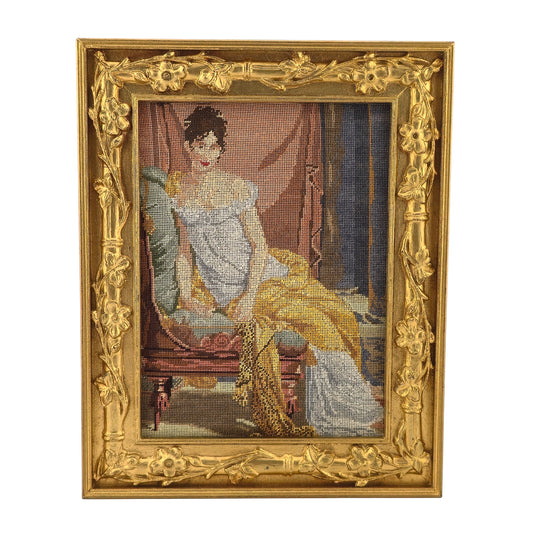 Artisan Signed Portrait of Madame Récamier Framed Petit Point Wall Art