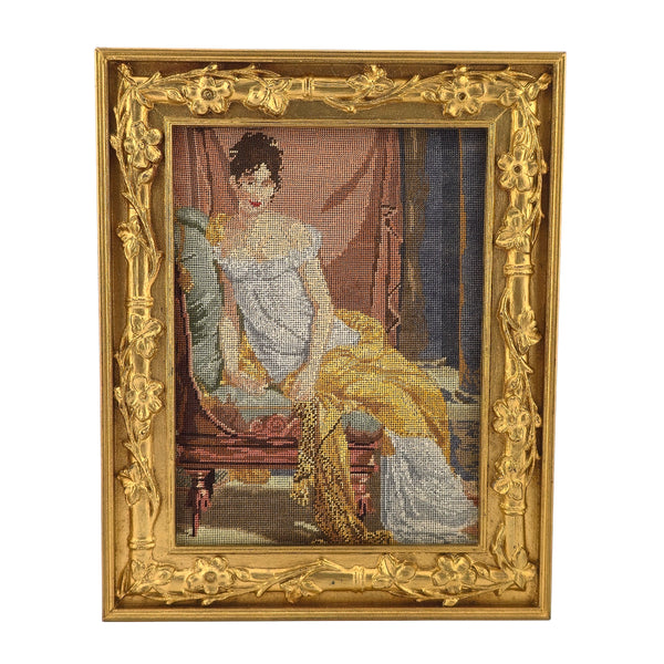 Artisan Signed Portrait of Madame Récamier Framed Petit Point Wall Art