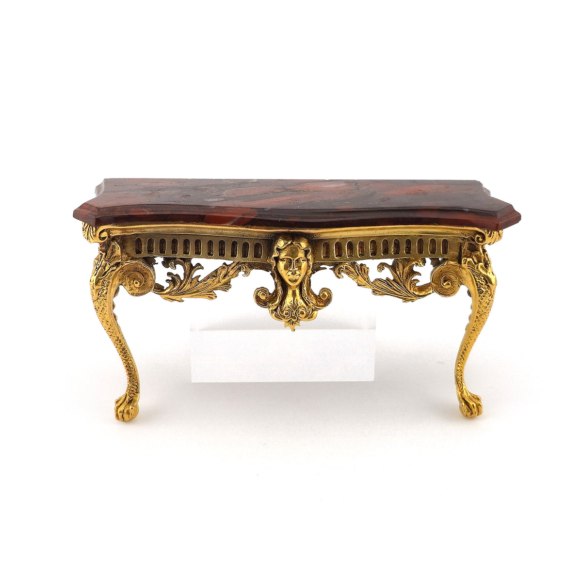 1988 Rococo Gilt English Silver & Gold Vermeil Red Jasper Console Table, John Hodgson