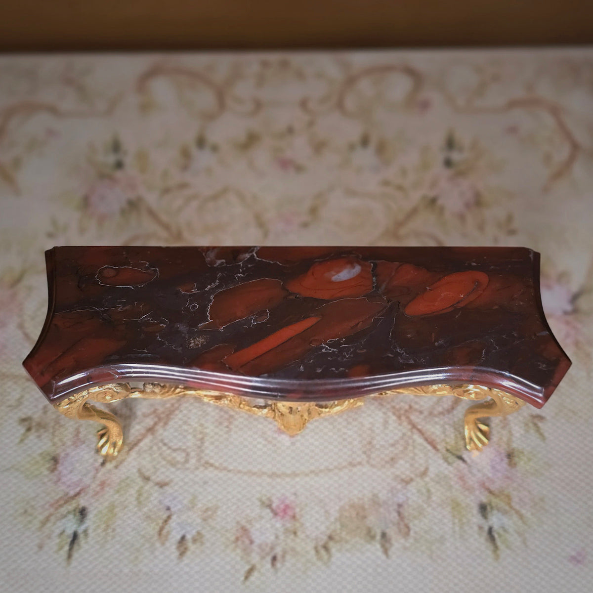 1988 Rococo Gilt English Silver & Gold Vermeil Red Jasper Console Table, John Hodgson