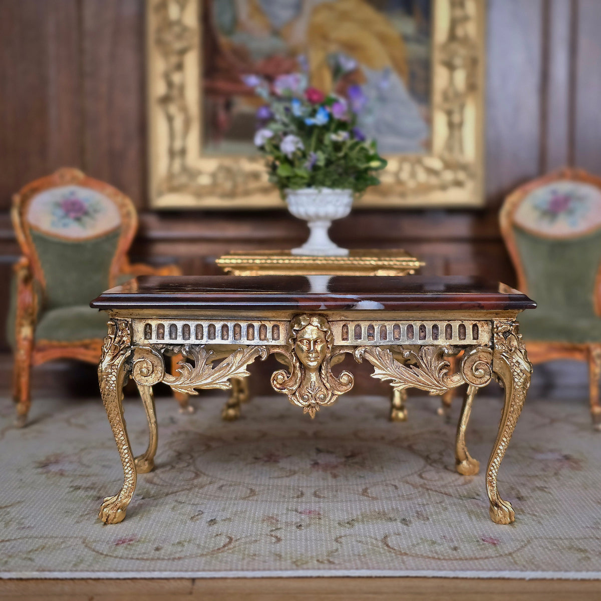1988 Rococo Red Jasper Console Table by John Hodgson, IGMA Fellow, 1:12 Scale