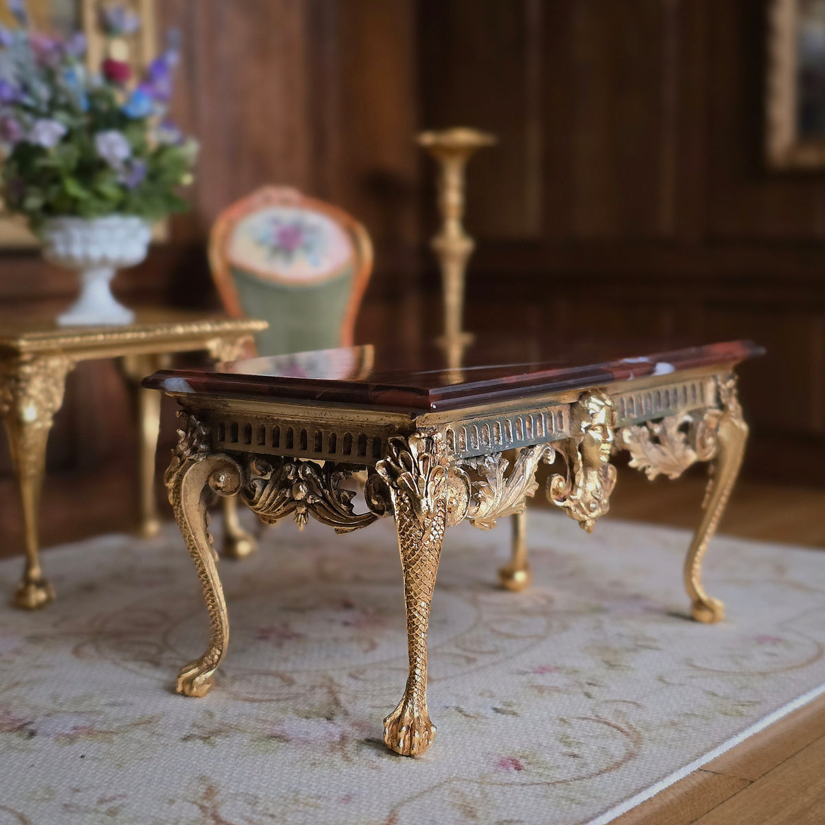 1988 Rococo Red Jasper Console Table by John Hodgson, IGMA Fellow, 1:12 Scale