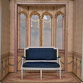 Load image into Gallery viewer, White Louis XVI Navy Blue Silk Upholstered Settee by Bruno & Patricia Herbillion
