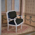 Load image into Gallery viewer, White Louis XVI Navy Blue Silk Upholstered Settee by Bruno & Patricia Herbillion
