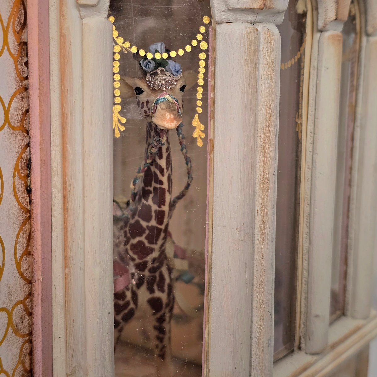 Pat Boldt 1:12 Scale Carousel Mother Giraffe with Lace Saddle, Pastel Ribbon & Florals