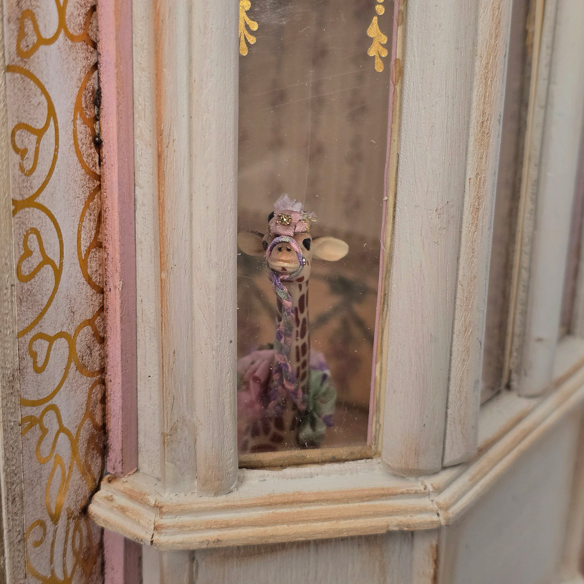 Pat Boldt 1:12 Scale Carousel Giraffe Calf with Lace Saddle, Pastel Ribbon & Flowers