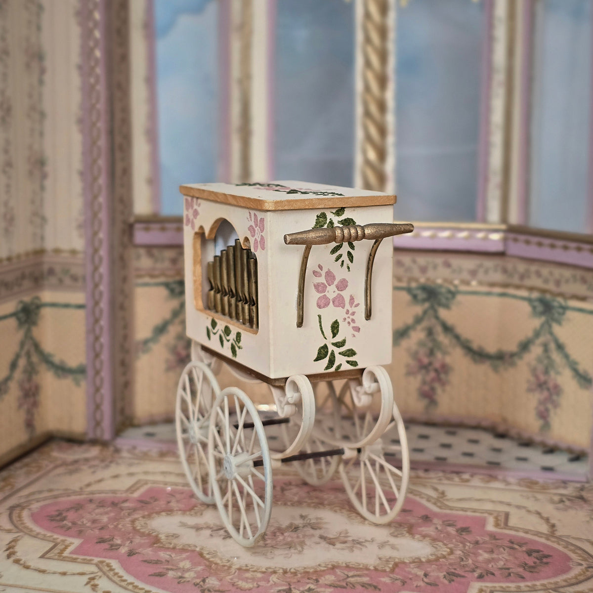 Vintage Working Musical Barrel Organ Cart by German Artist Hans Meier 1:12