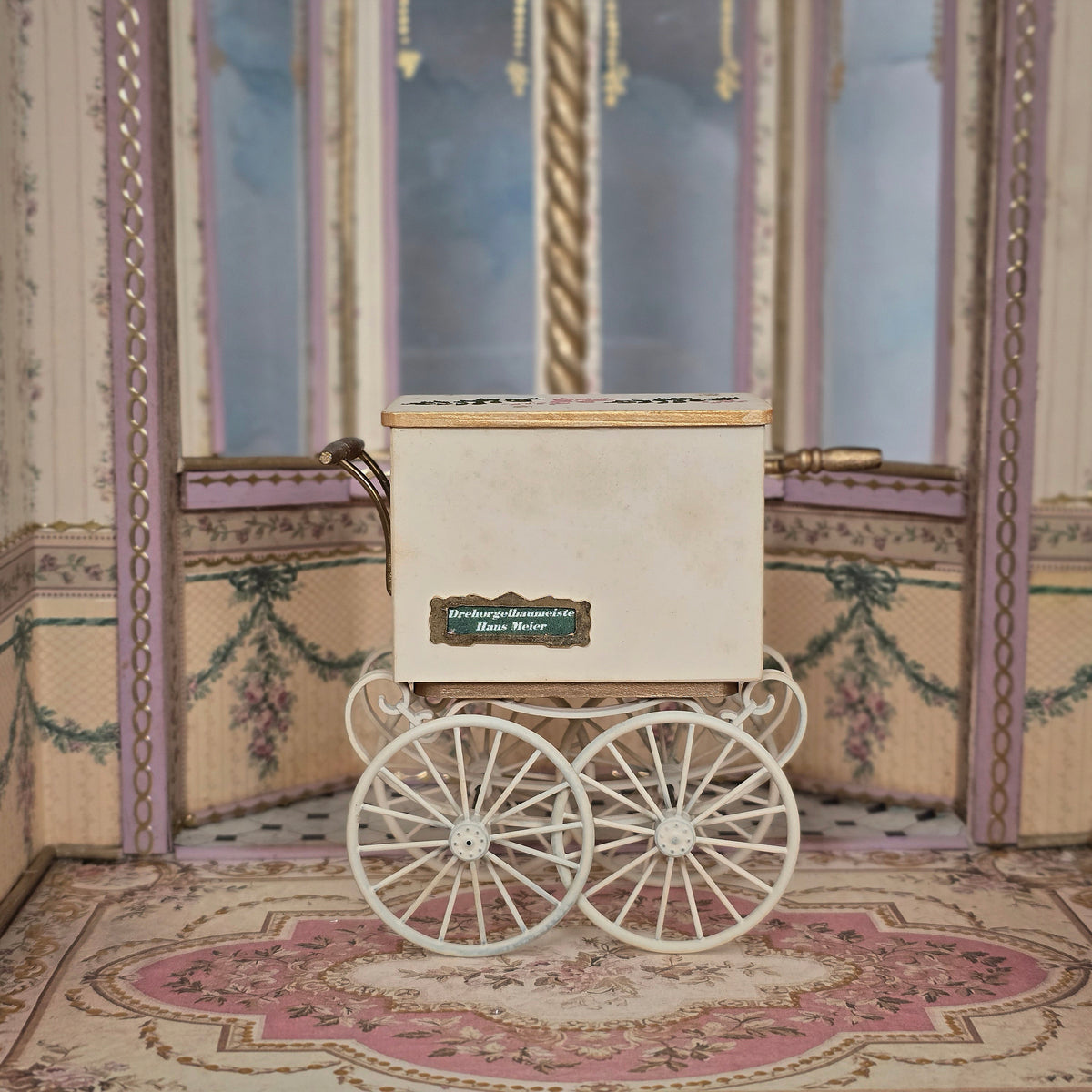 Vintage Working Musical Barrel Organ Cart by German Artist Hans Meier 1:12