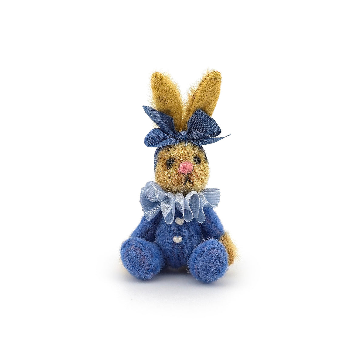 Anna Braun Rare Baby Girl Toy Bunny Rabbit in Blue Romper and Ruffled Collar