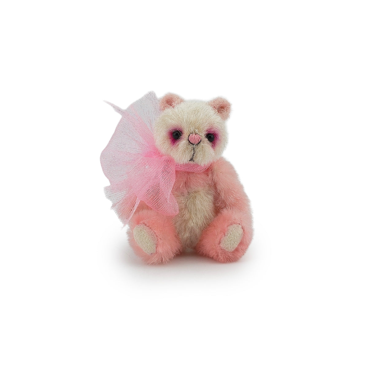 Anna Braun OOAK Pink & White Silk Mohair Toy Panda Bear with Pink Bow, Jointed