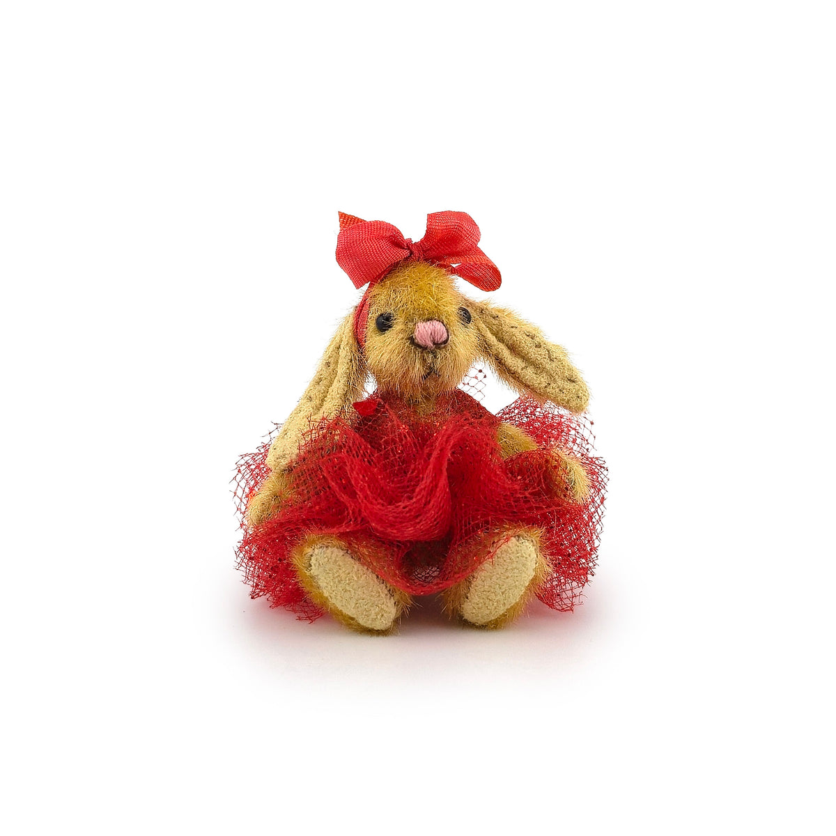 Anna Braun OOAK Floppy-Eared Mohair Bunny in Red Tulle Tutu, Jointed Artist Toy