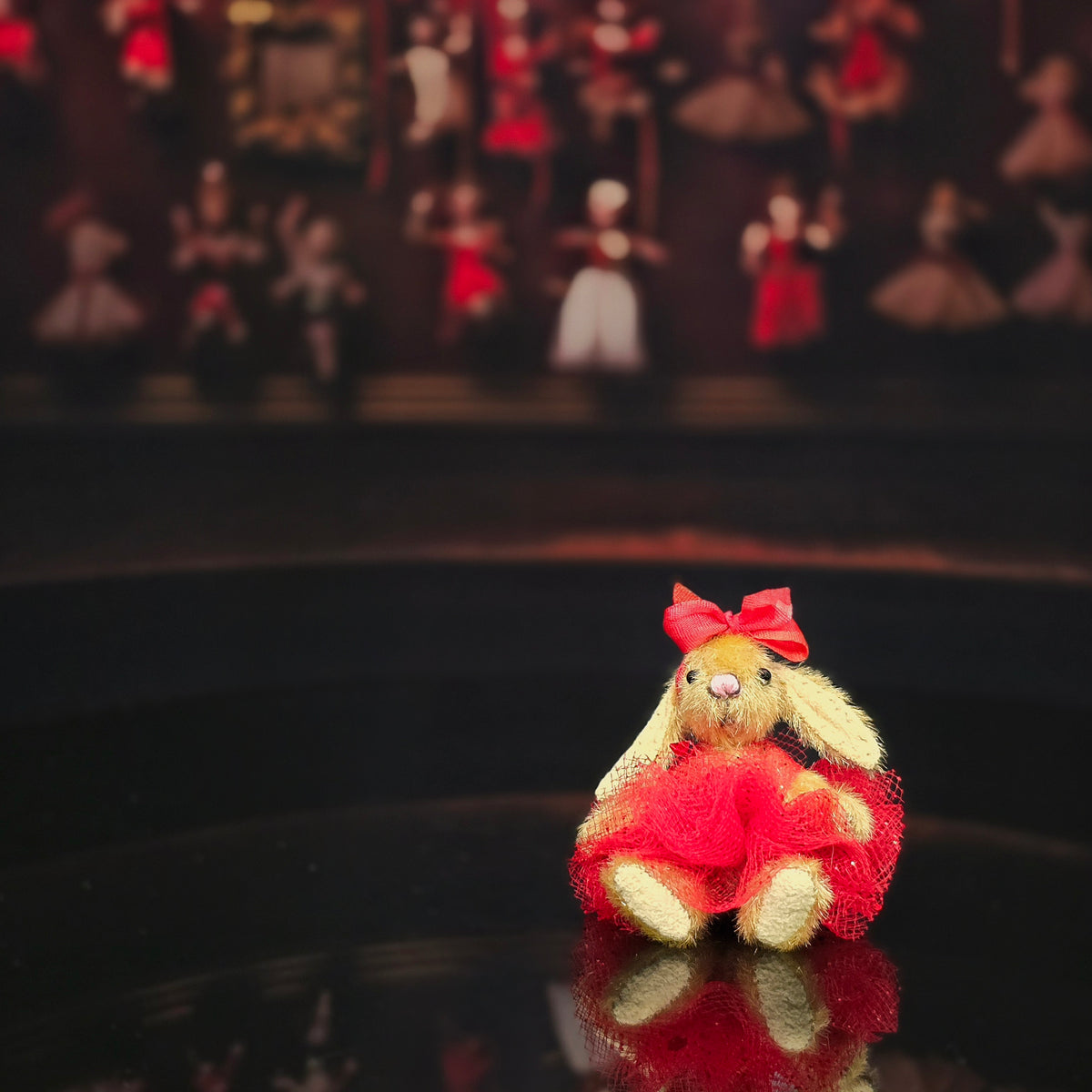 Anna Braun OOAK Floppy-Eared Mohair Bunny in Red Tulle Tutu, Jointed Artist Toy