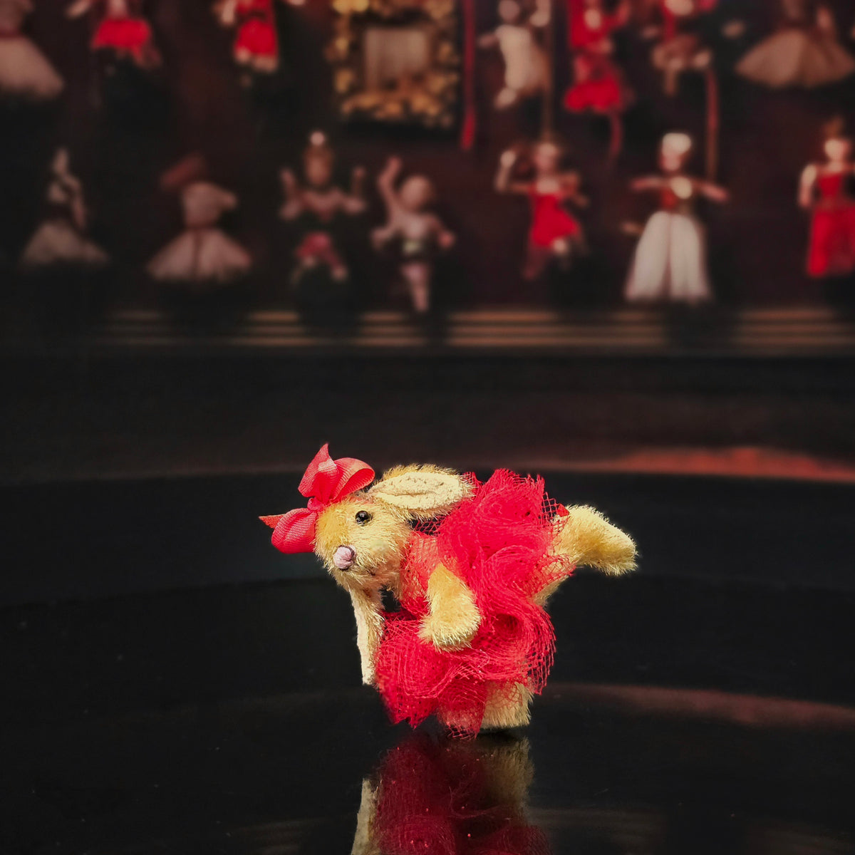 Anna Braun OOAK Floppy-Eared Mohair Bunny in Red Tulle Tutu, Jointed Artist Toy