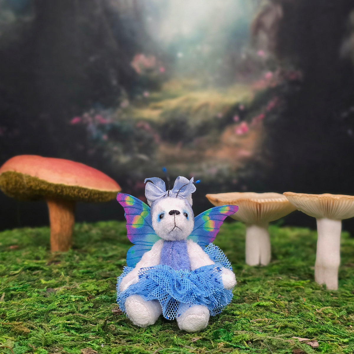 Anna Braun Blue Butterfly Ballerina Bear with Tutu, Wings and Bow, Jointed Bear