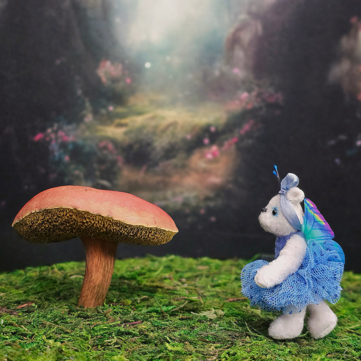 Anna Braun Blue Butterfly Ballerina Bear with Tutu, Wings and Bow, Jointed Bear