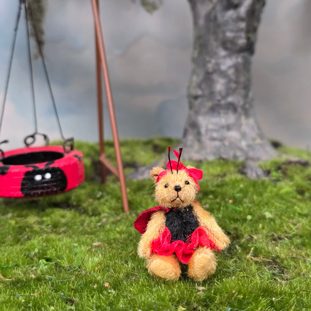Anna Braun OOAK Ladybug Fairy Teddy Bear in Red Tutu with Spotted Wings and Antennae