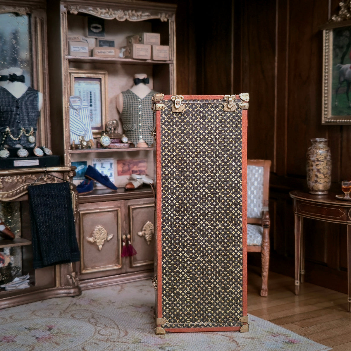 RESERVED For Frank Lloyd Wright Jose Gomez 1:12 LV Style Replica of Antique Traveling Watch & Jewelry Trunk Detailed OOAK
