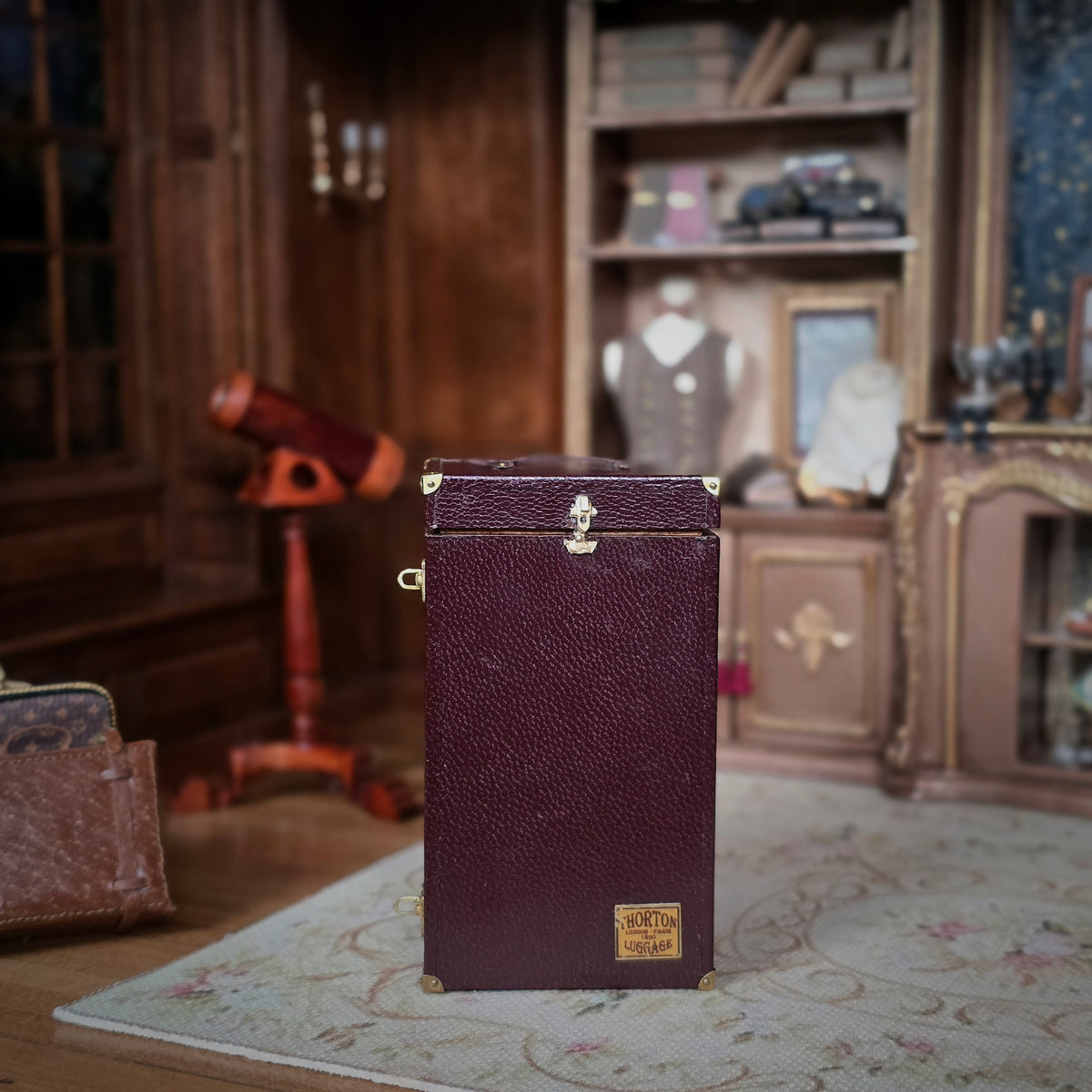 RESERVED FOR Judy Greenwell Jose Gomez Leather Travel Humidor Cabinet with Miniature Cigars, Drawers & Brass Hardware