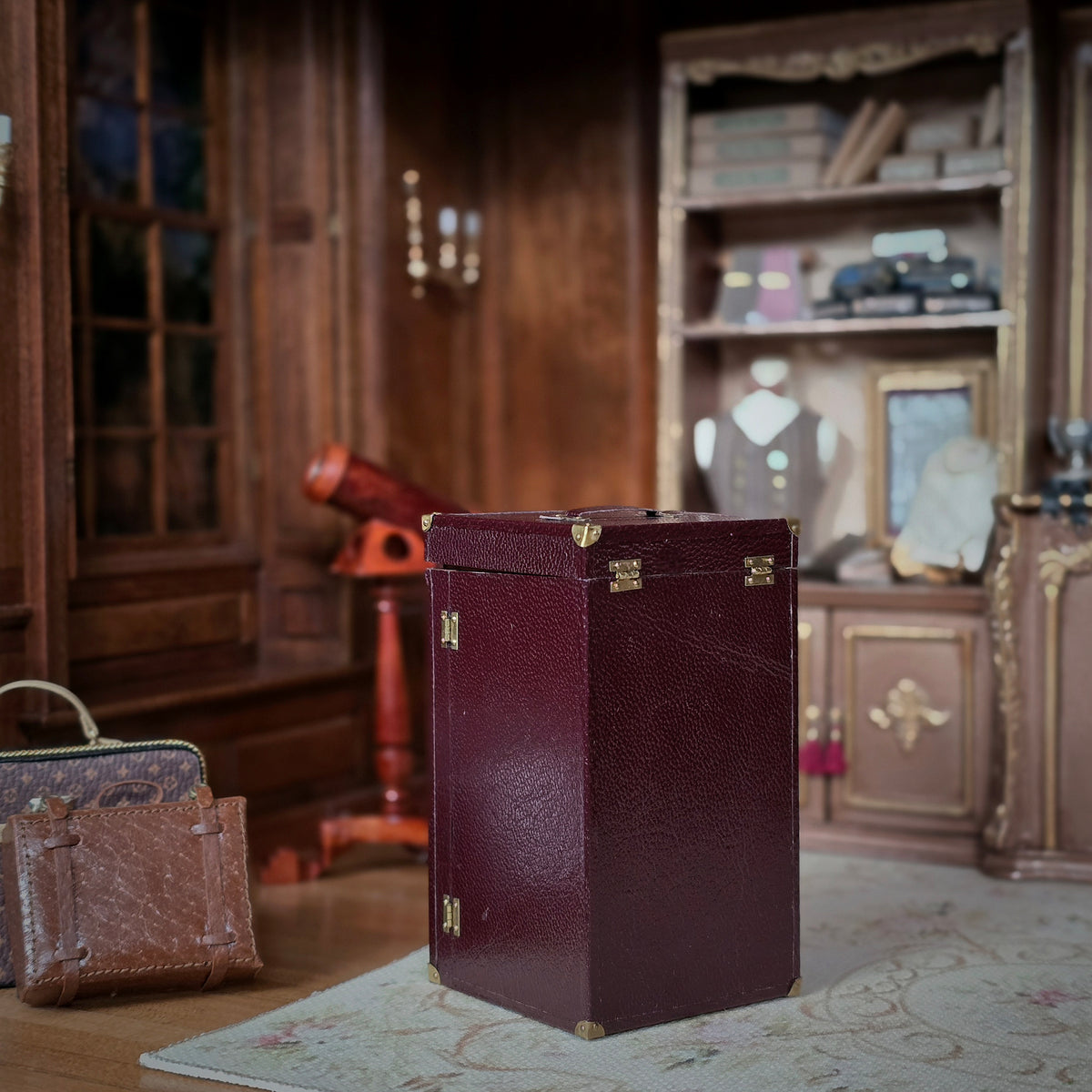 RESERVED FOR Judy Greenwell Jose Gomez Leather Travel Humidor Cabinet with Miniature Cigars, Drawers & Brass Hardware