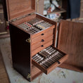 Load image into Gallery viewer, RESERVED FOR Judy Greenwell Jose Gomez Leather Travel Humidor Cabinet with Miniature Cigars, Drawers & Brass Hardware
